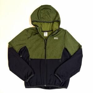 REI CO-OP Youth Fleece Zip Up Hoodie Medium Lightweight Green Black